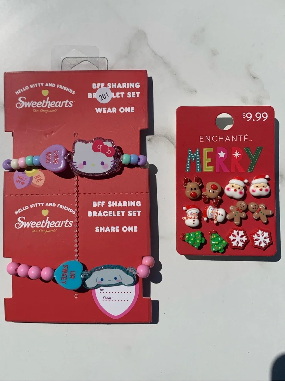 Hello Kitty Pink Multicolor Kids BFF Bracelet Set with Holiday Earrings